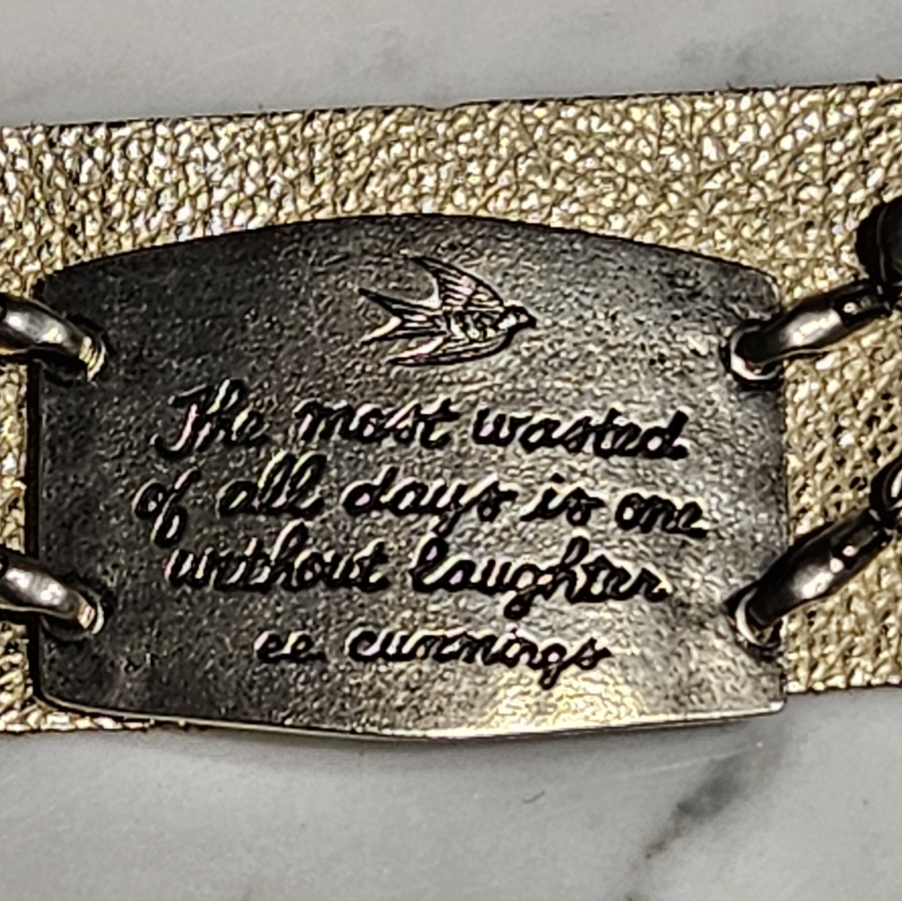 NWT - Cream Leather Bracelet with Inspirational DAYS WITH LAUGHTER Quote